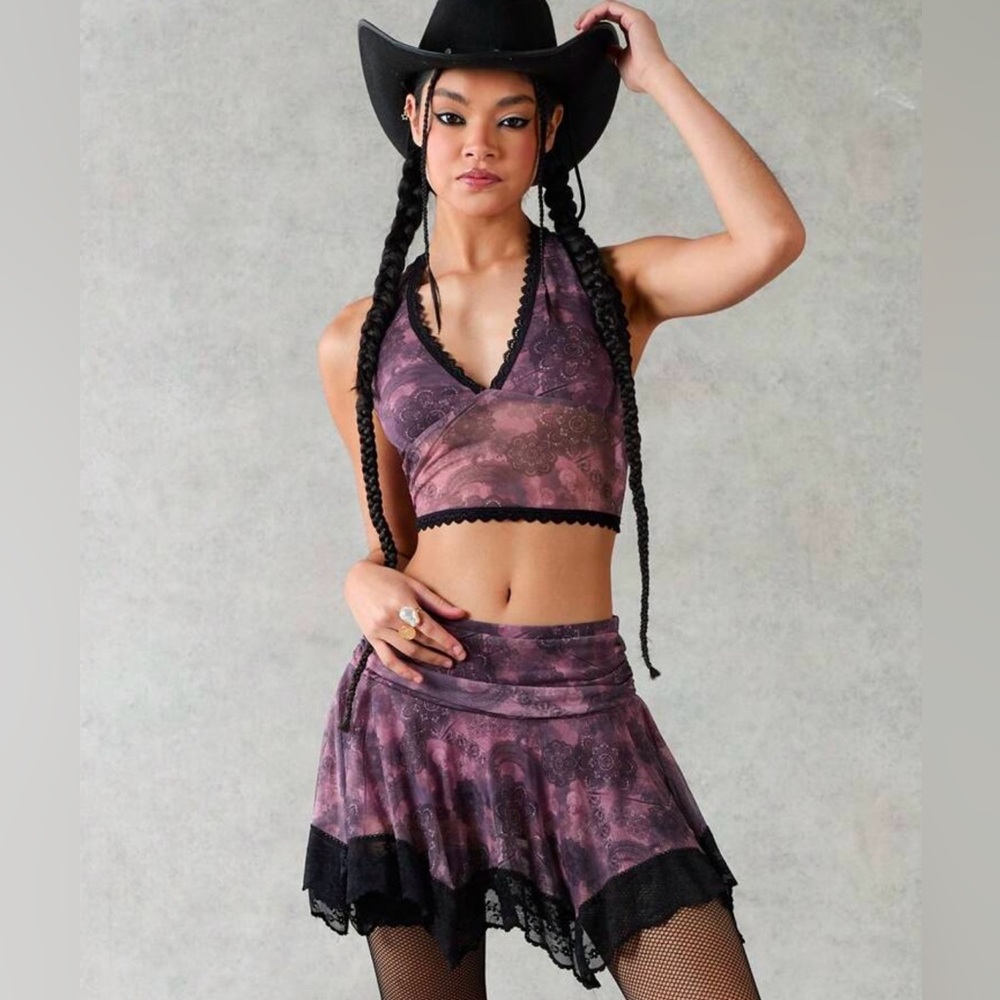Forever 21 Purple and Black Lace Skirt Set